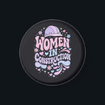 Íman Women In Construction Retro Empowerment<br><div class="desc">Bold retro lettering with colorful helmet, hearts and floral accents celebrating women in construction. A vibrant empowerment statement for female builders, tradeswomen and strong women in skilled trades.</div>