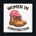 Íman Women in Construction Work Boots and Hard Hat<br><div class="desc">Illustration of rugged work boots with pink laces and a safety helmet celebrating women in construction. A bold visual for skilled trades,  construction sites and strong professionals building the future.</div>