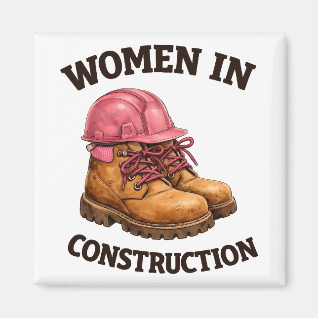 Íman Women in Construction Work Boots and Hard Hat (Frente)