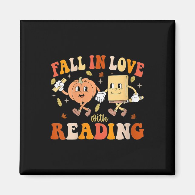 Íman Womens Groovy Fall In Love With Reading Thanksgivi (Frente)