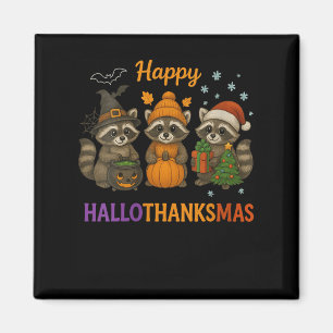 Íman Womens Happy Hallothanksmas Raccoon Halloween Chri