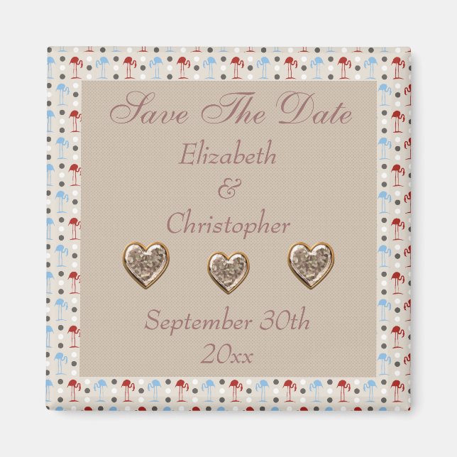 Íman Wonderland Flamingos Salva O Magneto De Casamento  (Frente)