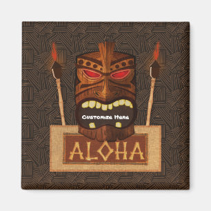 Íman Wooden Tiki Mask Vintage Retro ALOHA Havaiano