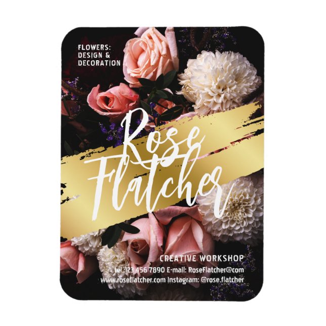 Íman Workshop de Flor Dourado (Vertical)