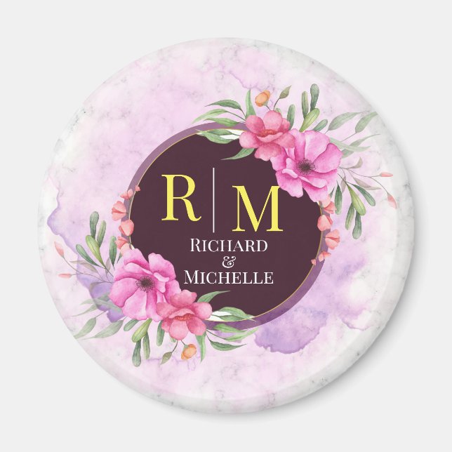 Íman Wreath Floral - Letra inicial Monograma - Nome Mar (Frente)