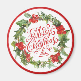 Íman Wreath Verde de Natal Holly Ivy Typografia