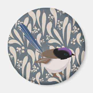 Íman Wren de fada azul, preta e púrpura