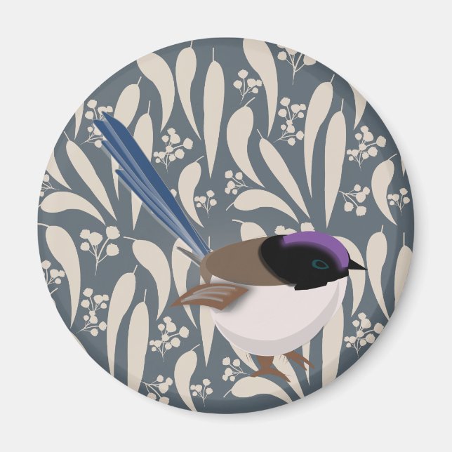 Íman Wren de fada azul, preta e púrpura (Frente)