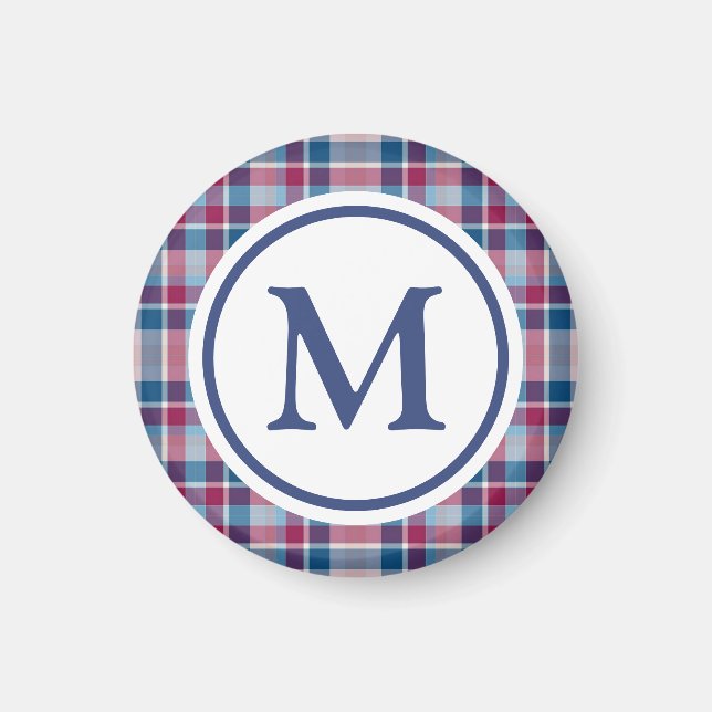 Íman Xadrez Clássico Vermelho e Azul Monograma (Frente)