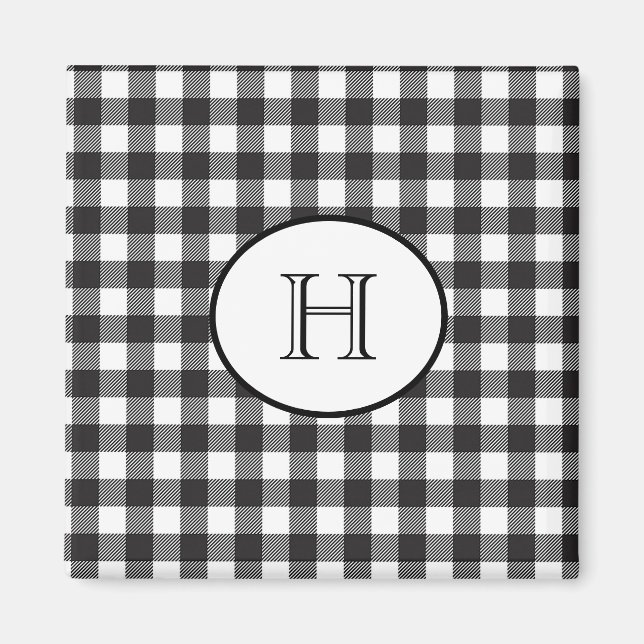 Íman Xadrez Preto e Branco Monogramado Personalizado (Frente)