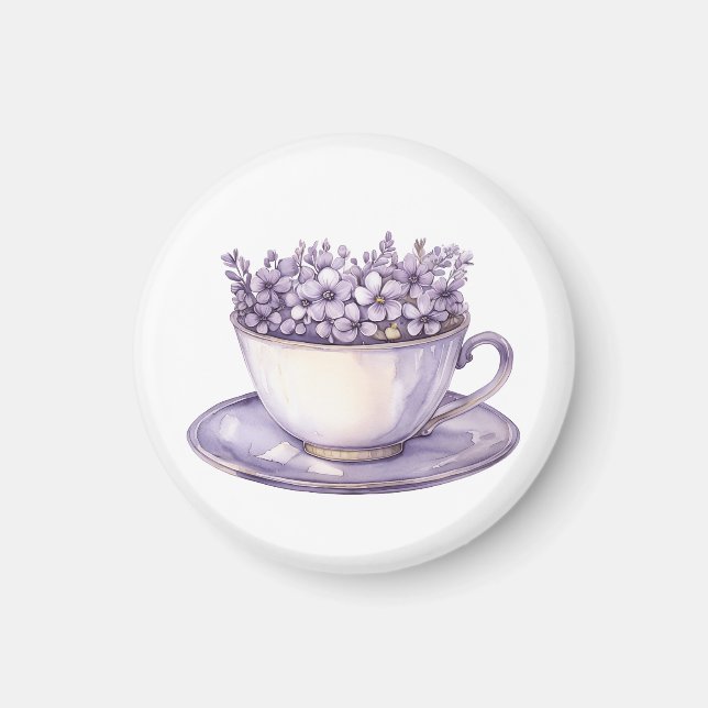 Íman Xícara de Chá Floral de Lavanda  (Frente)