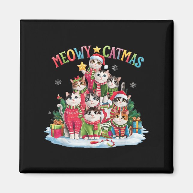 Íman Xmas Cat Lover Meowy Catmas Cat Tree Lig (Frente)