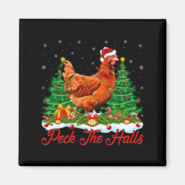 Íman Xmas Lighting Santa Hat Chicken Christmas Tree  (Frente)