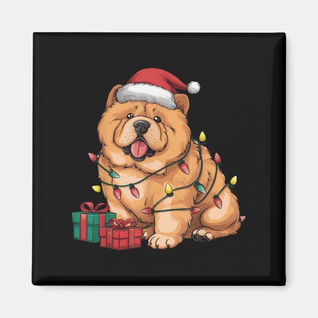 Íman Xmas Lighting Santa Hat Chow Chow Dog Christmas Fo (Frente)