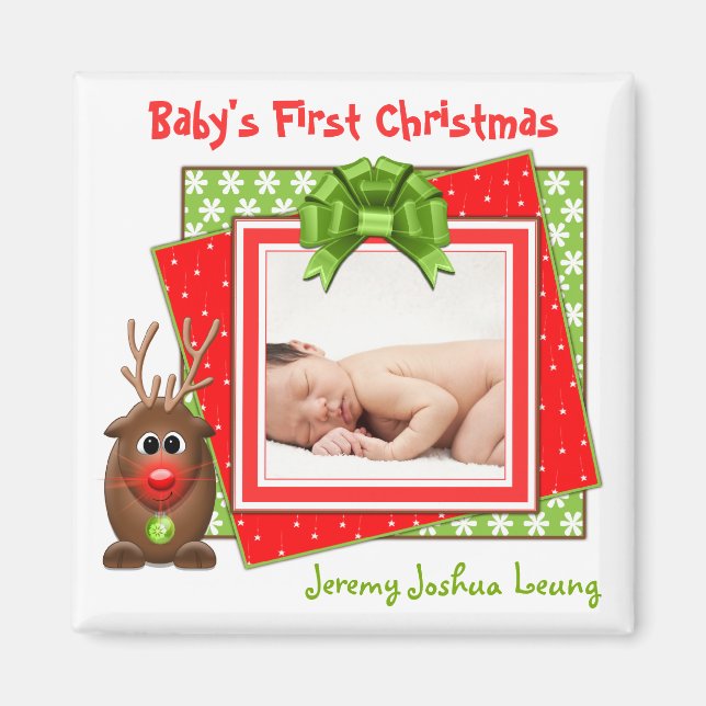 Íman Xmas Reindeer Bebê Primeiro Magneta de Natal (Frente)