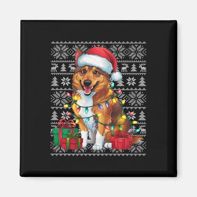Íman Xmas Sweater Style Ugly Norueguês Elkhound Dog Chr (Frente)