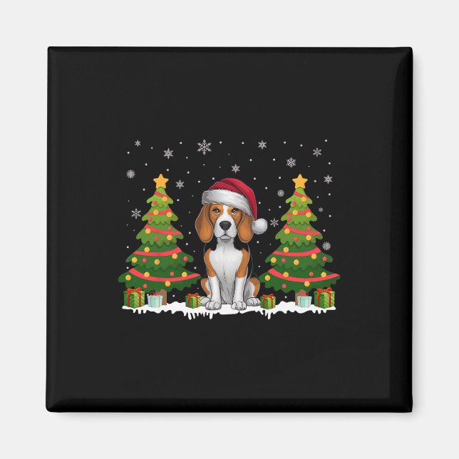 Íman Xmas Tree Lights Beagle Dog Santa Hat Sw de Natal (Frente)