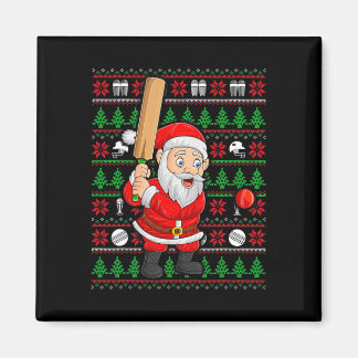 Íman Xmas Ugly Sweater Style Santa Playing Cricket Chri