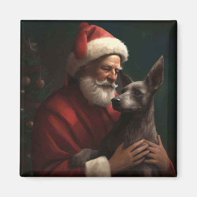 Íman Xoloitzcuintli Com Papai Noel Natal Festivo (Frente)