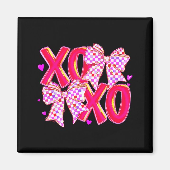 Íman Xoxo Valentines Day Love Funny Coquette Bow Checke (Frente)