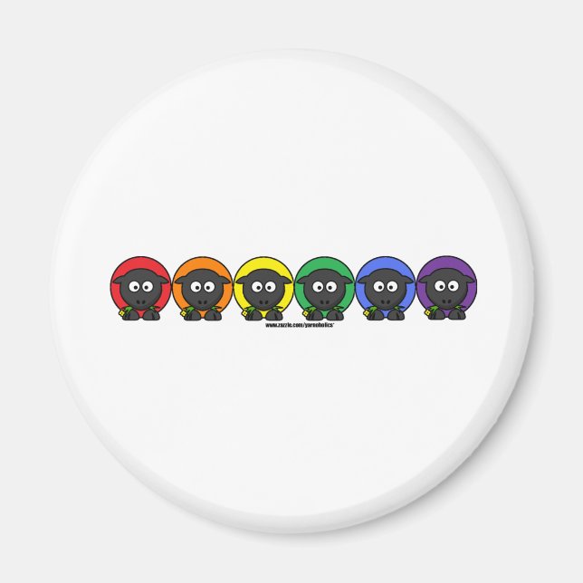 Íman Yarnoholics Anônimos Fluffy Rainbow Sheep (Frente)