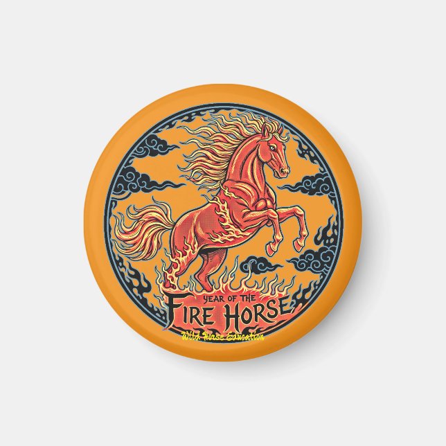 Íman Year of the Fire Horse Black small magnet (Frente)