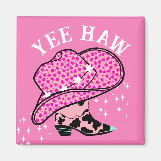 Íman Yee Haw Pink Cowgirl Rodeo Hat Boot (Frente)