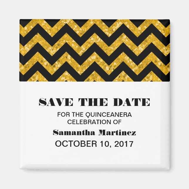 Íman Yellow Chevron Glitter Quinceañera Magnet (Frente)