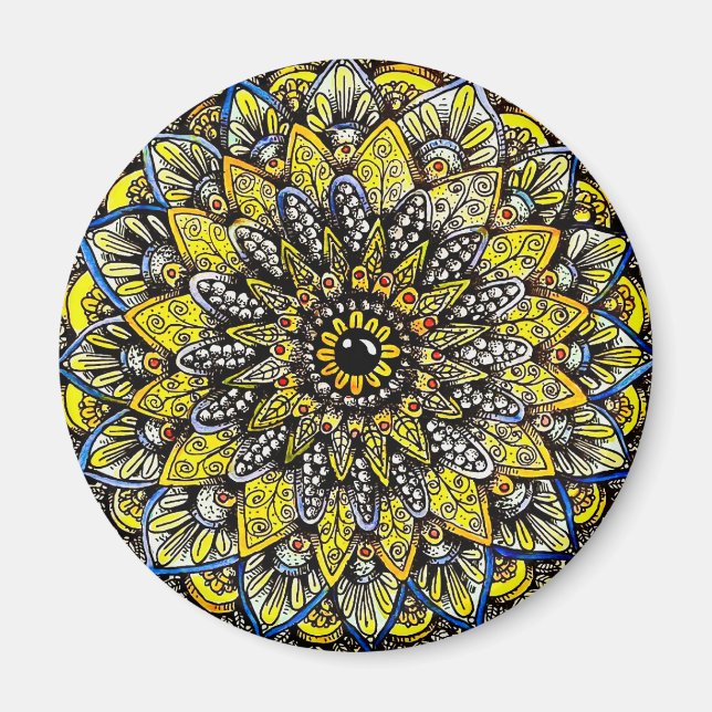 Íman Yellow Green Hand Drawn Mandala Design (Frente)