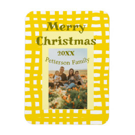 Íman Yellow white plaid retro Christmas holiday family 