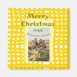 Íman Yellow white plaid retro Christmas holiday family 