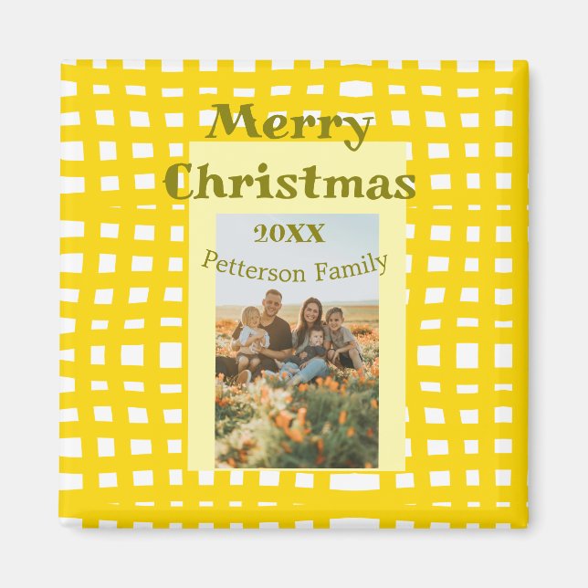Íman Yellow white plaid retro Christmas holiday family  (Frente)