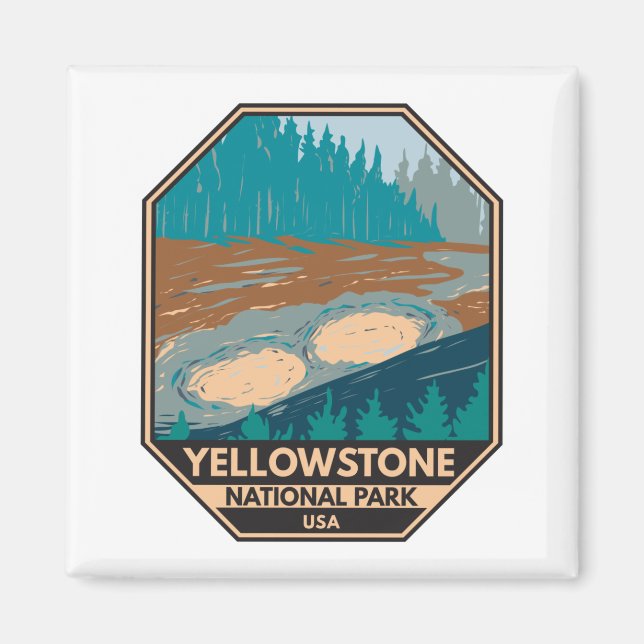 Íman Yellowstone National Park Mud Volcano Vintage (Frente)