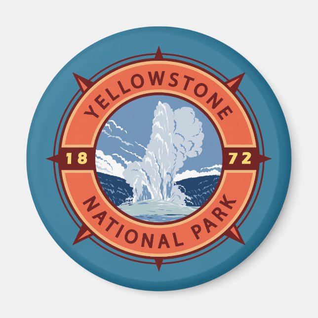 Íman Yellowstone National Park Retro Compass Emblem (Frente)