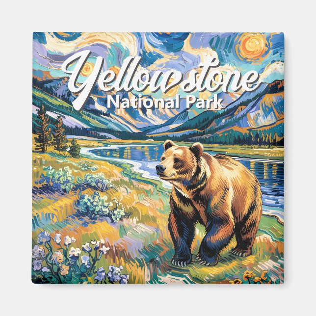 Íman Yellowstone National Park Vintage Bear Van Gogh (Frente)
