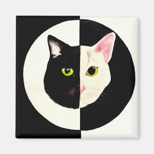 Íman Yin e yang preto e branco da cara dos gatos