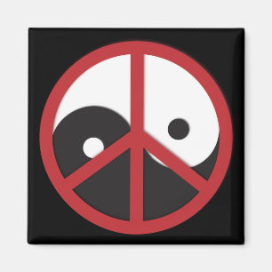 Íman Yin-Yang com sinal de paz - vermelho