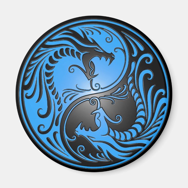 Íman Yin Yang Dragon, azul e preto (Frente)