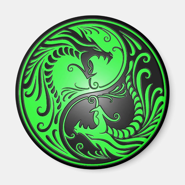 Íman Yin Yang Dragon, verde e preto (Frente)