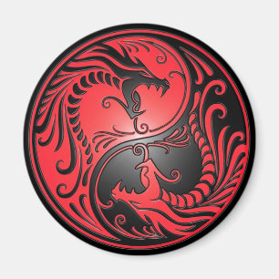 Íman Yin Yang Dragon, vermelho e preto