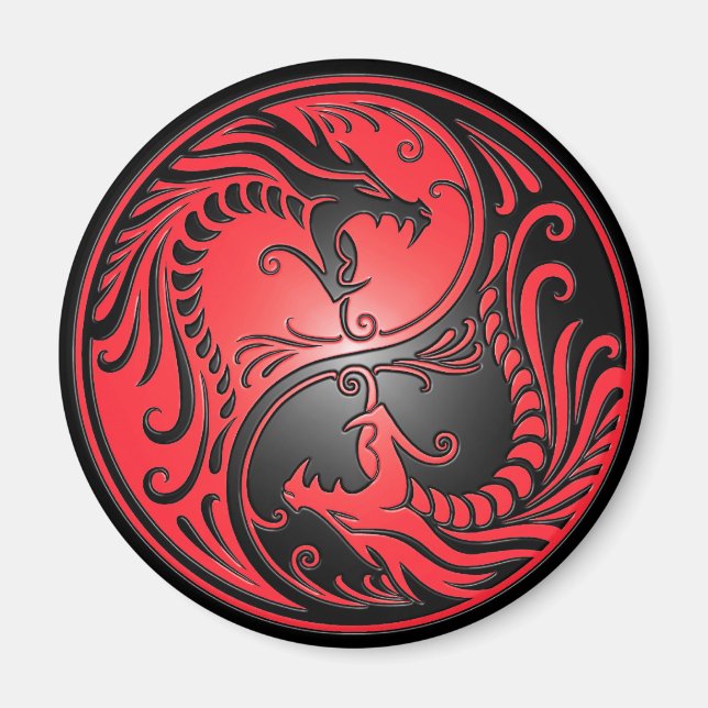 Íman Yin Yang Dragon, vermelho e preto (Frente)