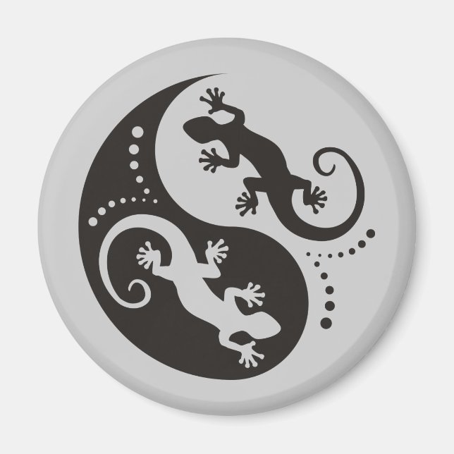 Íman YIN & YANG Geckos preto + seu histórico e ideia (Frente)
