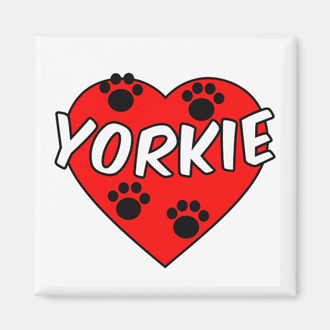 Íman Yorkie Dog Paw Prints E Red Heart (Frente)