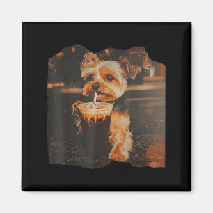 Íman Yorkie Engraçado Bebendo Café Gelado Meme de Cacho