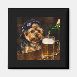 Íman Yorkie Engraçado Bebendo Cerveja Meme de Cachorro