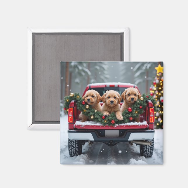 Íman Yorkipoo Christmas Red Truck Holiday Gift (Front/Back)