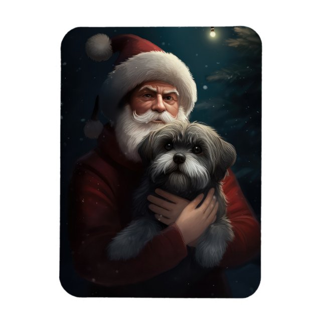 Íman Yorkipoo com Papai Noel Natal Festivo (Vertical)