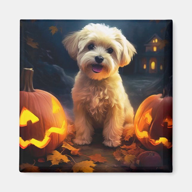 Íman Yorkipoo do Halloween Com Pumpkins Assustado (Frente)