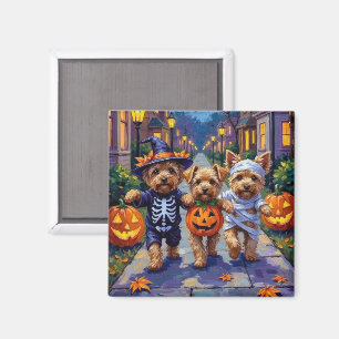 Íman Yorkipoo Pedindo Doces em Fantasias de Halloween