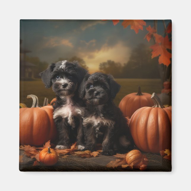 Íman Yorkipoo Puppy Autumn Delight Pumpkin (Frente)
